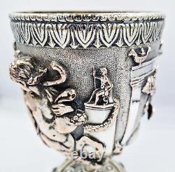 FINE VICTORIAN BACCHANALIAN SILVER PLATED ELECTROTYPE GOBLET c1880 CHERUB & FAUN