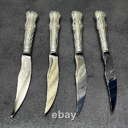 Fancy Steak Knives Set Of 4 English Prince Pattern Silver Plated
