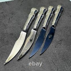 Fancy Steak Knives Set Of 4 English Prince Pattern Silver Plated