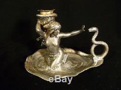 Fantastic Silver Plated Art Nouveau Lady & Snake Candle Holder Circa 1910