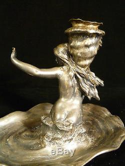 Fantastic Silver Plated Art Nouveau Lady & Snake Candle Holder Circa 1910