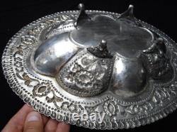 Fine Antique Asian Islamic Indian Silver Plate Tazza Dish Tray Bowl India 650 gr