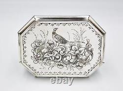 Fine VICTORIAN SILVER PLATED ENGRAVED PHEASANT SNUFF BOX c1890