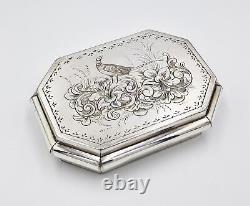 Fine VICTORIAN SILVER PLATED ENGRAVED PHEASANT SNUFF BOX c1890