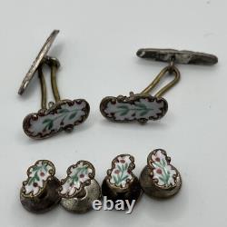 Floral Enamel Ladies Cufflinks Shirt Studs Set 6 Pieces Victorian Edwardian B209