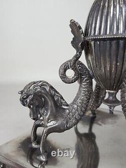 Fluted Glass Vase Centre Piece Epergne Silver Plate Horse Dragons