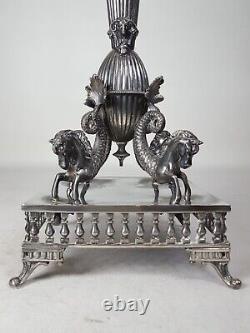 Fluted Glass Vase Centre Piece Epergne Silver Plate Horse Dragons