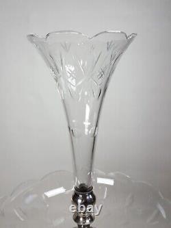 Fluted Glass Vase Centre Piece Epergne Silver Plate Horse Dragons