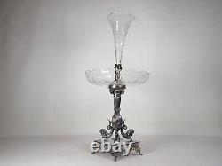 Fluted Glass Vase Centre Piece Epergne Silver Plate Horse Dragons