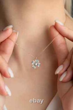 Four Leaf Clover Pendant Necklace 14K Rose Gold Plated Lab Created Aquamarine