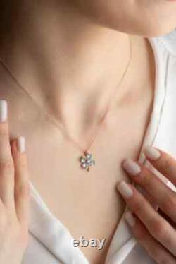 Four Leaf Clover Pendant Necklace 14K Rose Gold Plated Lab Created Aquamarine