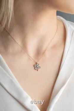 Four Leaf Clover Pendant Necklace 14K Rose Gold Plated Lab Created Aquamarine