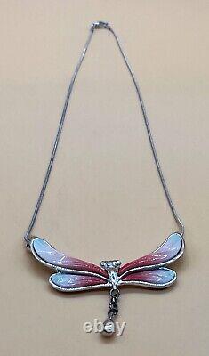 Franz Porcelain GG Santiago rhodium plated & porcelain Dragonfly Pendant. 18