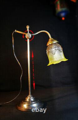 French 1930s art deco silver plated swan neck student lamp Opaline glass shade