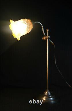 French 1930s art deco silver plated swan neck student lamp Opaline glass shade