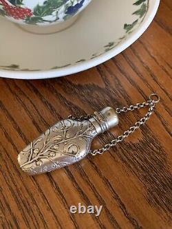 French Antique MISTLETOE Silver Plate Chatelaine Perfume Flask Bottle Pendant