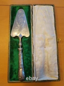 French antique silver-plated cake server by silversmith A Frenais, original case