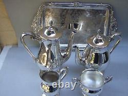 GENUINE VINERS SILVER PLATE TEA /COFFEE SET W Serving Tray VINTAGE RARE FIND