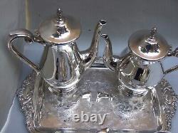 GENUINE VINERS SILVER PLATE TEA /COFFEE SET W Serving Tray VINTAGE RARE FIND