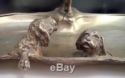 GERMAN WMF ART NOUVEAU Silver Plate Centerpiece Girl with Two Dogs Very RARE