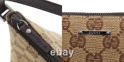 GUCCI Original GG Canvas Leather Pouch Hand Bag Brown Italy Authentic #BC41 Y