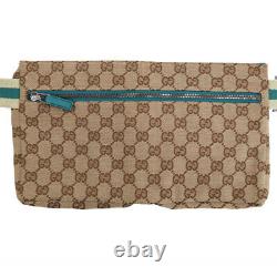 GUCCI Original GG Canvas Web Stripe Used Fanny Pack Brown Light Blue Auth #YY837