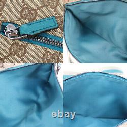 GUCCI Original GG Canvas Web Stripe Used Fanny Pack Brown Light Blue Auth #YY837