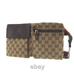 GUCCI Original GG Web Stripe Used Fanny Pack Brown Canvas Vintage Auth #XX338