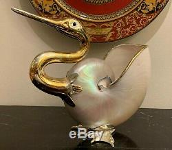 Gabriella Binazzi Gorgeous and Tall Silver Plate Bird Sculpture with Shell Body