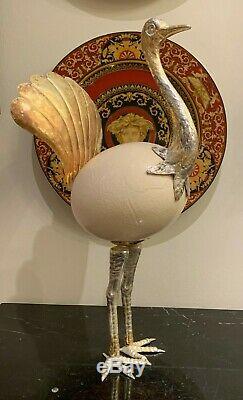 Gabriella Binazzi Gorgeous and Tall Silver Plate Ostrich Sculpture with Egg Body