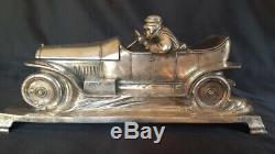 German 1920s Art Deco Art Nouveau Metal Racing Car Statue By WMF Silver Plated