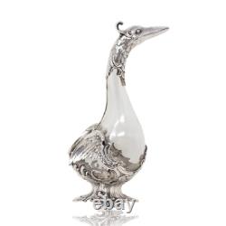 German Antique Art Nouveau Silver Plate Swan Goose Decanter WMF
