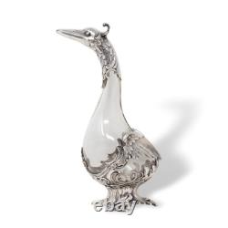 German Antique Art Nouveau Silver Plate Swan Goose Decanter WMF