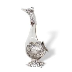 German Antique Art Nouveau Silver Plate Swan Goose Decanter WMF