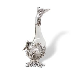 German Antique Art Nouveau Silver Plate Swan Goose Decanter WMF