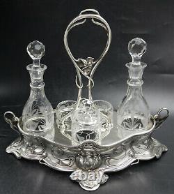 Germany WMF Art Nouveau Silver Plate Cruet Set Original Glass Insert Acid Etched
