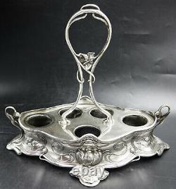 Germany WMF Art Nouveau Silver Plate Cruet Set Original Glass Insert Acid Etched