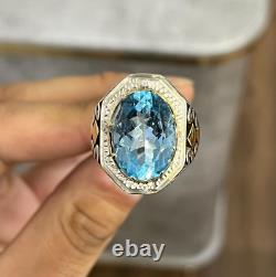 Gold Plated Original Natural Blue Topaz Swiss London Stone Sterling Silver Ring