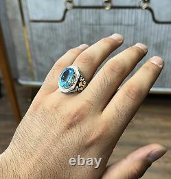 Gold Plated Original Natural Blue Topaz Swiss London Stone Sterling Silver Ring