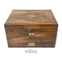 Good Antique Victorian Rosewood Fitted Ladies Vanity Jewellery Box Silver Plated