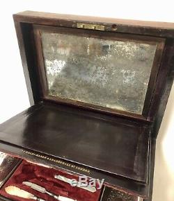 Good Antique Victorian Rosewood Fitted Ladies Vanity Jewellery Box Silver Plated