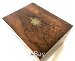 Good Antique Victorian Rosewood Fitted Ladies Vanity Jewellery Box Silver Plated