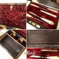 Good Antique Victorian Rosewood Fitted Ladies Vanity Jewellery Box Silver Plated