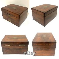 Good Antique Victorian Rosewood Fitted Ladies Vanity Jewellery Box Silver Plated