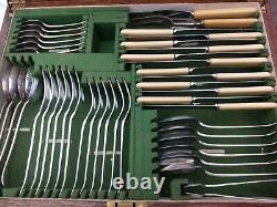 Good Original Complete Old English Cutlery Set Sheffield Silver Plate Oak Box