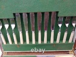 Good Original Complete Old English Cutlery Set Sheffield Silver Plate Oak Box