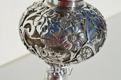 Gorgeous Antique Victorian Era Silver Plated Oil/ Kerosene Lamp Flowers