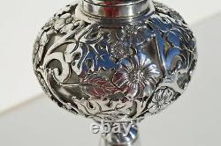 Gorgeous Antique Victorian Era Silver Plated Oil/ Kerosene Lamp Flowers