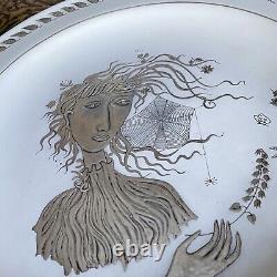 Gorgeous Gustavsberg Grazia Plate by Stig Lindberg 1950s Silver On-lay 24cm