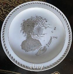 Gorgeous Gustavsberg Grazia Plate by Stig Lindberg 1950s Silver On-lay 24cm